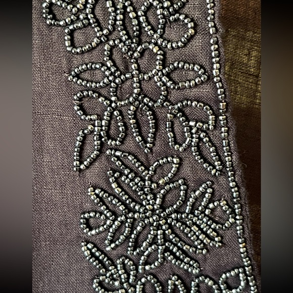 LANDS’ END Bead-Embellished Navy Linen V Neck Resort Vibe Top Small EUC - Picture 5 of 11